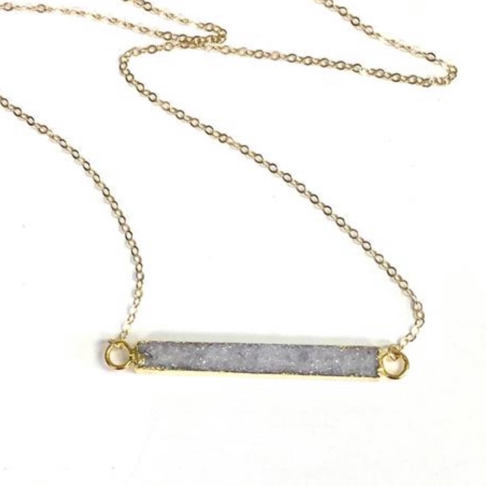 Druzy Bar Necklace Gray Pendant Drusy